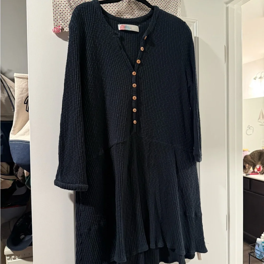 Free People Black Button-Front Long Sleeve Women's Dress - Picture 2 of 2